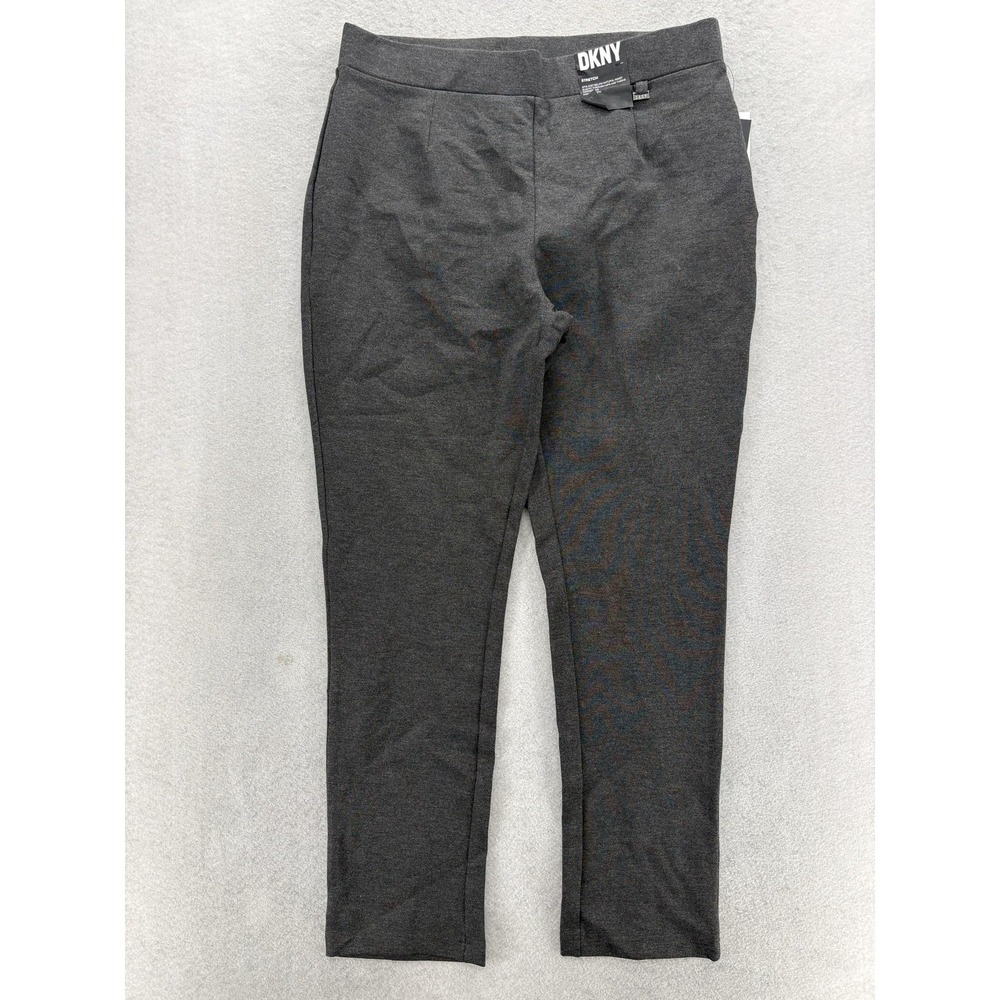 DKNY Stretch Ankle Pants Womens L Gray Knit Slim Tapered Pull On Work Career NWT